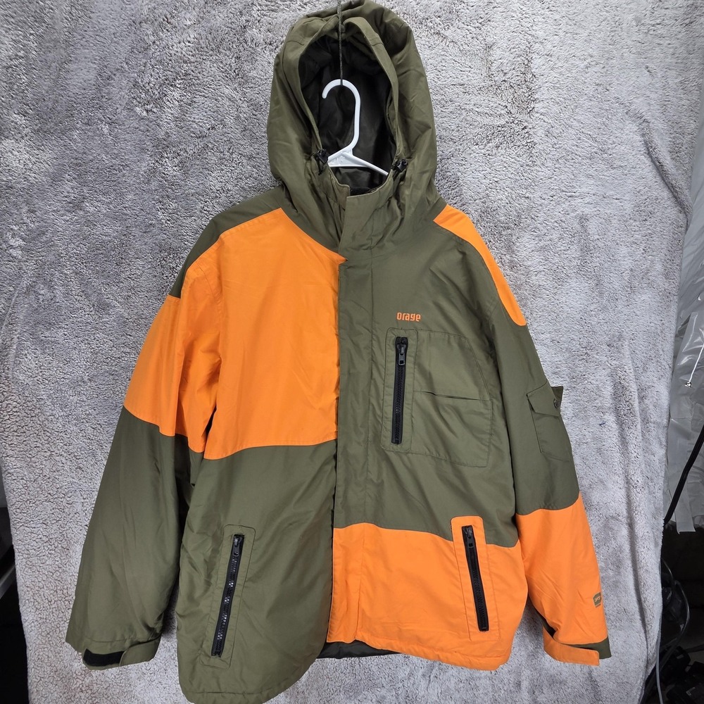 Orage Ski Jacket Mens Large Orange Green Prime Colorblock Snowboard Waterproof